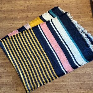 H&M Striped Fringe Scarf in Pink, Yellow, Navy